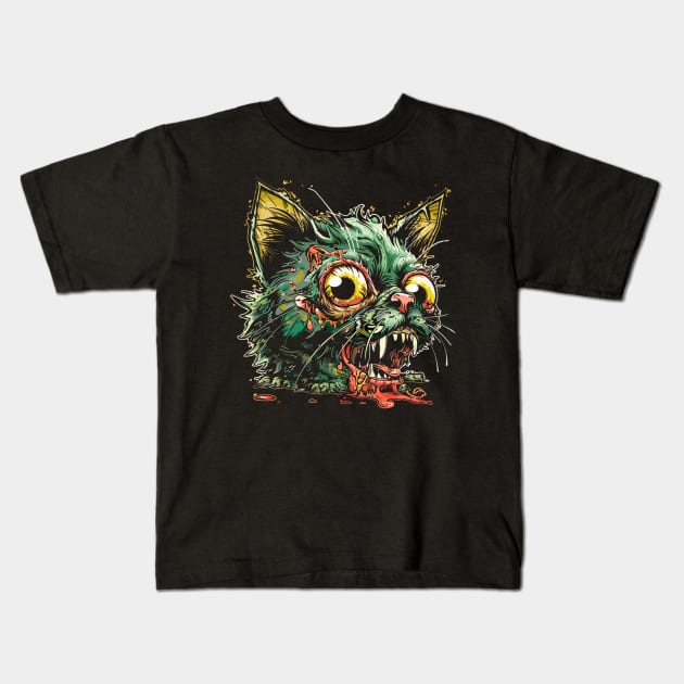 Creepy Cat Zombie Kids T-Shirt by OscarVanHendrix